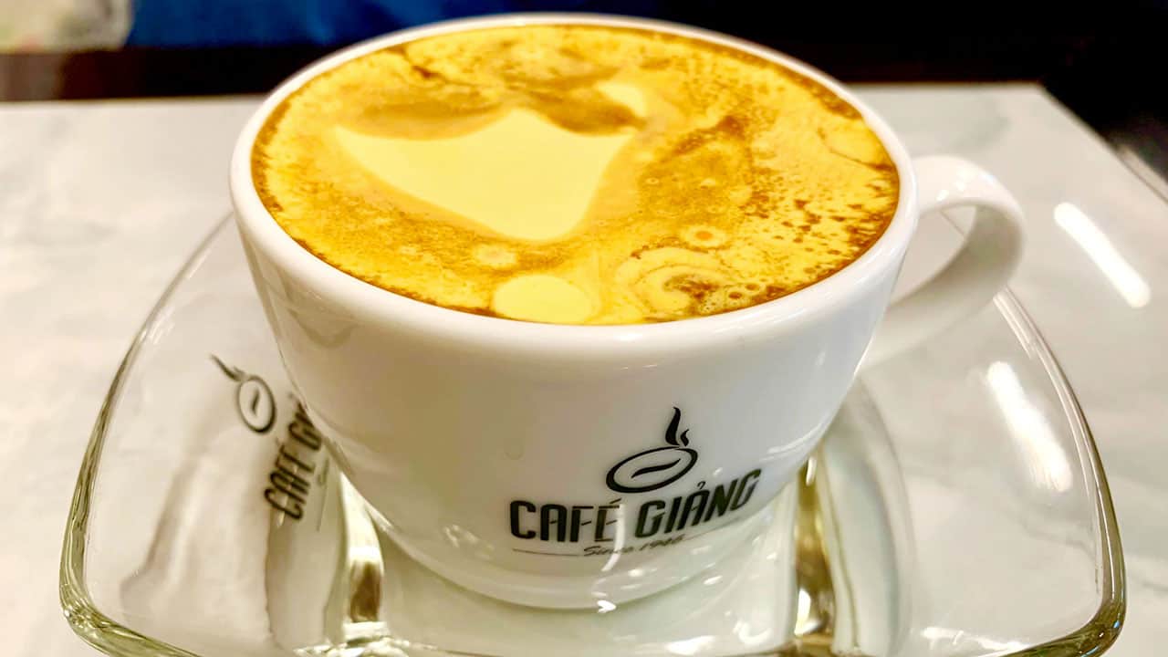 Egg coffee is a type of coffee created from coffee and whipped yolk. 